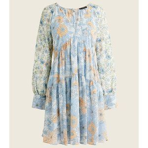 J. CREW BLUE PEACH FLORAL CHIFFON BABYDOLL SWING DRESS 10 NWT